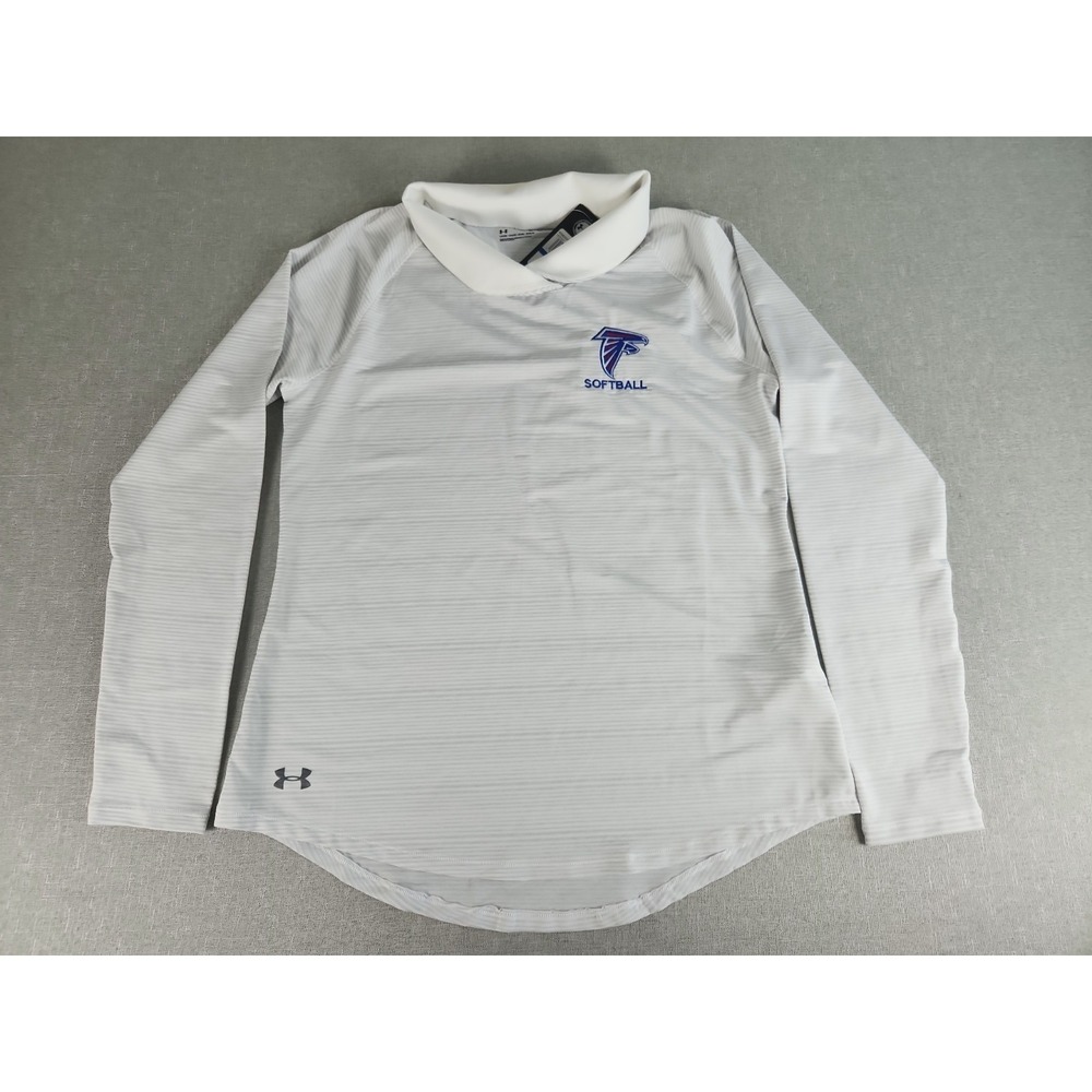 NWT Under Armour Womens XL Zinger Pullover Long Sleeve Top White/Gray Thumbholes